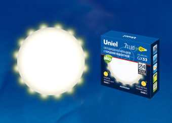 1Лампы (источники света) лампа светодиодная led-gx53-7w/3000k+3000k/gx53/fr plb02wh led, матовая. 3000k торцевая подсветка, 3000k | ul-00006497 | uniel выгодная цена