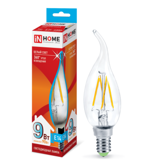 1Лампы (источники света) лампа светодиодная led-свеча на ветру-deco 9вт 230в е14 4000к 810лм прозр | 4690612026244 | in home выгодная цена