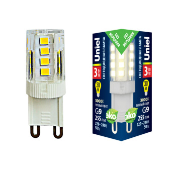 1Лампы (источники света) лампа светодиодная led-jcd-3w/3000k/g9/cl glz09tr led, прозр 3000к | ul-00006746 | uniel выгодная цена