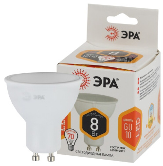 1Лампы (источники света) лампа светодиодная led mr16-8w-827-gu10 (диод, софит, 8вт, тепл, gu10) | б0036728 | эра выгодная цена