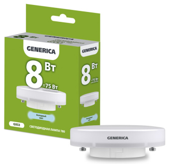 1Лампы (источники света) лампа светодиодная t80 таблетка 8вт 230в 6500к gx53 generica | ll-t80-08-230-65-gx53-g | iek выгодная цена