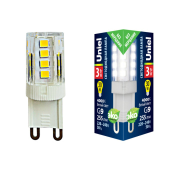 1Лампы (источники света) лампа светодиодная led-jcd-3w/4000k/g9/cl glz09tr led, прозр 4000к | ul-00006747 | uniel выгодная цена