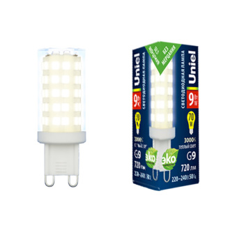 1Лампы (источники света) лампа светодиодная led-jcd-9w/3000k/g9/cl glz09tr led, прозр 3000к | ul-00006488 | uniel выгодная цена