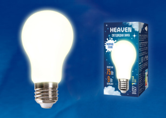 1Лампы (источники света) лампа светодиодная led-a60-9w/3000k/e27/fr glh01wh led. "груша" матовая. серия heaven. 3000k | ul-00004841 | uniel выгодная цена