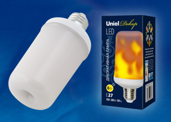 1Лампы (источники света) лампа светодиодная led-l60-6w/flame/e27/fr pld01wh led декоративная с типом свечения «эффект пламени». «цилиндр», мат. . | ul-00003360 | uniel выгодная цена