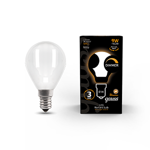 1Лампы (источники света) лампа светодиодная filament шар 9w 590lm 3000к е14 milky диммируемая led 1/10/50 | 105201109-d | gauss выгодная цена