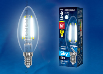 1Лампы (источники света) лампа светодиодная led-c35-6w/nw/e14/cl pls02wh led. "свеча", прозр. серия sky. 4000к | ul-00001373 | uniel выгодная цена