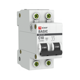 1Модульное оборудование (выключатели, УЗО, АВДТ,  УЗДП) выключатель автоматический двухполюсный ва 47-29 10а c 4,5ка basic | mcb4729-2-10c | ekf выгодная цена